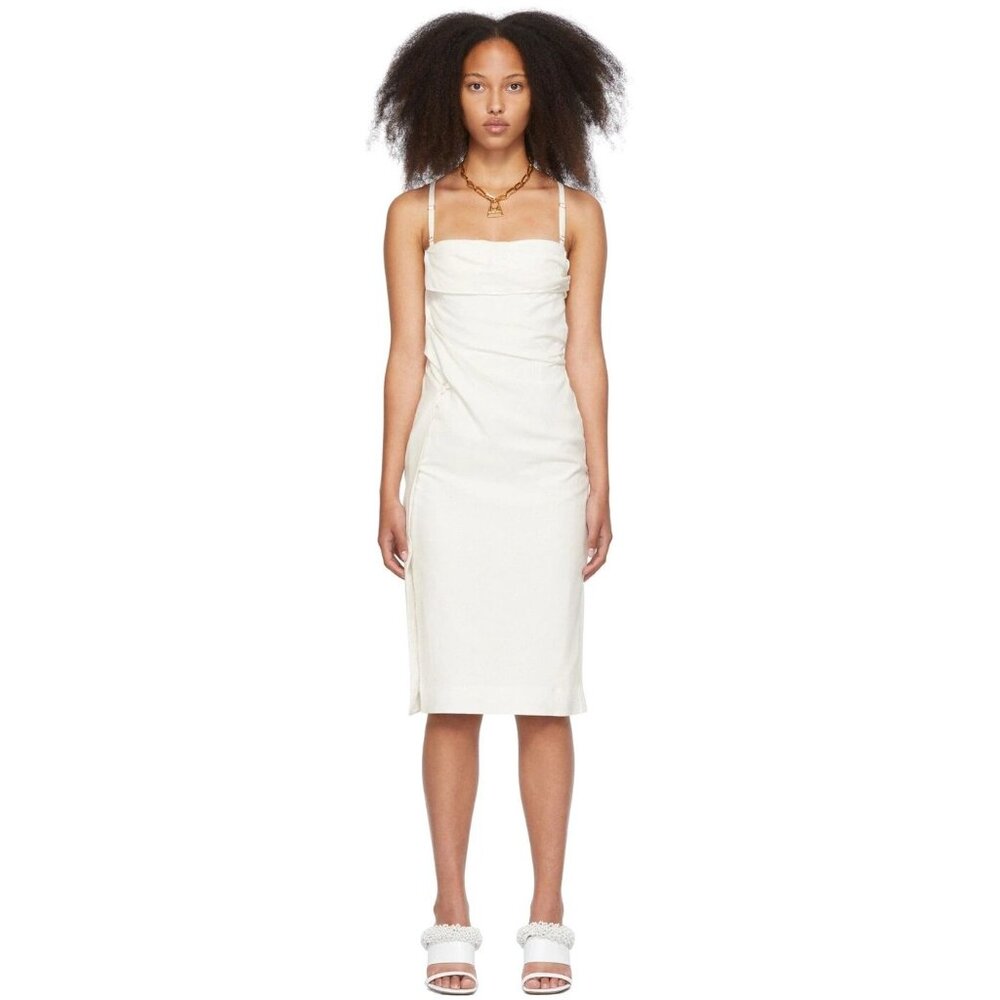 Jacquemus Cream Midi Dress with Spaghetti Straps xs 0